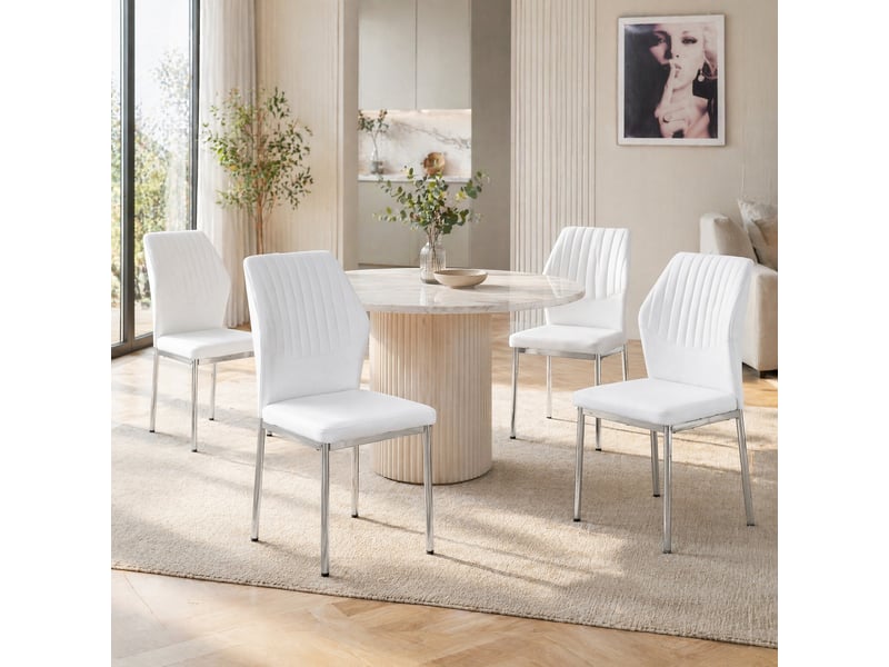 Chaises de salle à manger lot de 4 à dossier ergonomique - pieds en métal, pu blanc argenté, h 93 cm - Conforama C