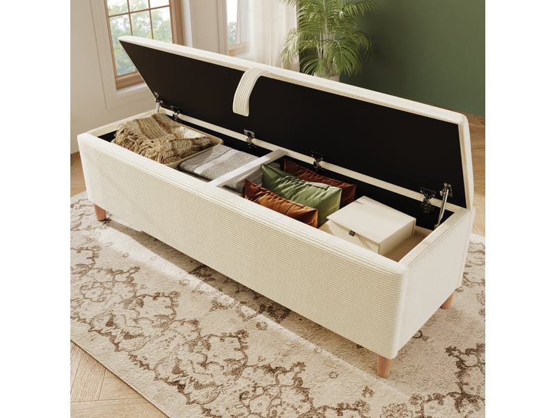  Banc de lit 145x38x46 cm en velours côtelé beige avec rangement hydraulique  - Conforama B