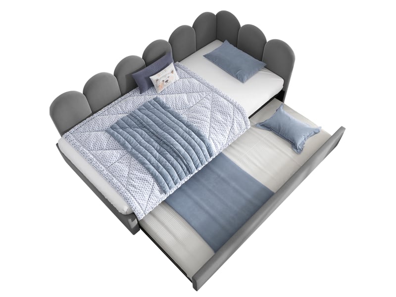  Lit gigogne enfant 90x200 cm avec couchage 90x190 cm en velours gris  - Conforama A