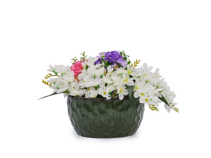 Lot de 3 pots de fleurs en céramique émaillée vert antique avec trous de drainage, pour intérieur et extérieur - Conforama A