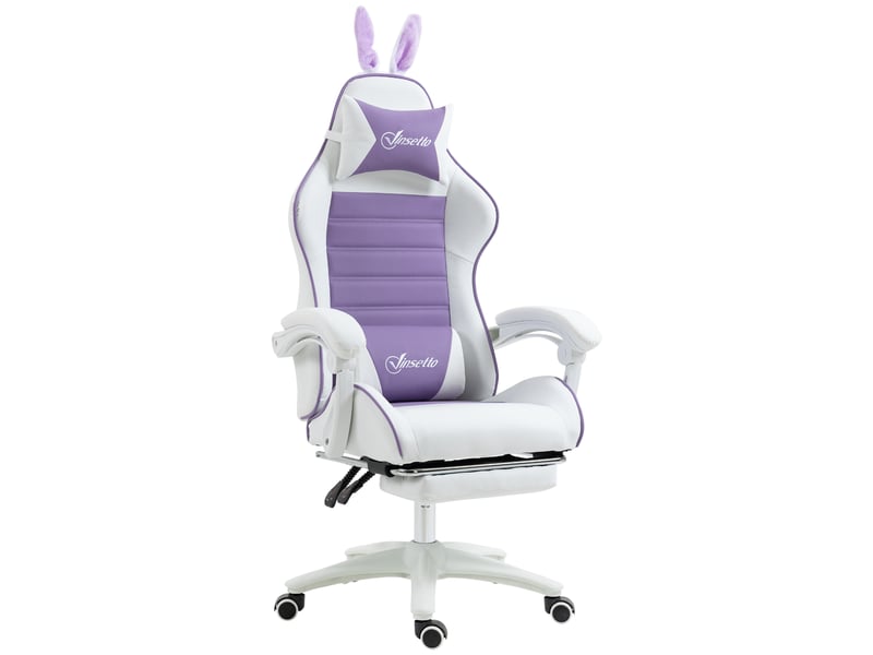  Fauteuil de jeu avec oreilles de lapin, repose-pieds, coussins, inclinable et hauteur réglable, violet  - Conforama B