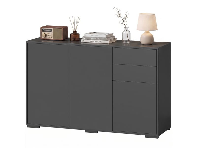  Buffet, commode, crédence, 2 tiroirs, fermeture par pression, 117 cm x 36 cm x 74 cm, noir  - Conforama B