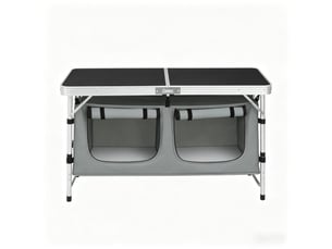 Table de camping pliante 120x47 cm – noir et gris – hauteur réglable 6269,5 cm avec sac suspendu pratique