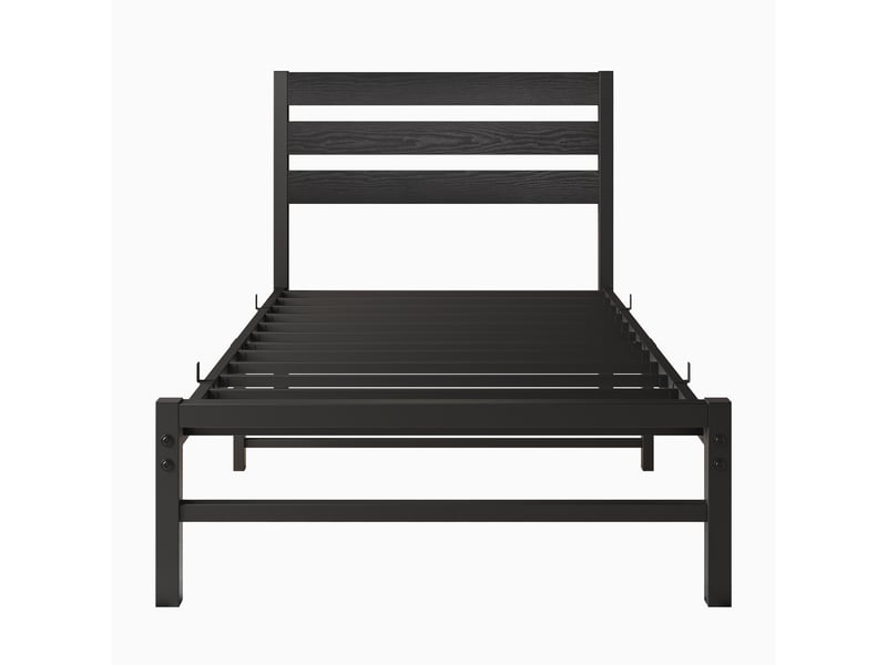  Lit simple 90 × 200 cm avec tête de lit en mdf, structure en métal, sans matelas, noir, style moderne  - Conforama A