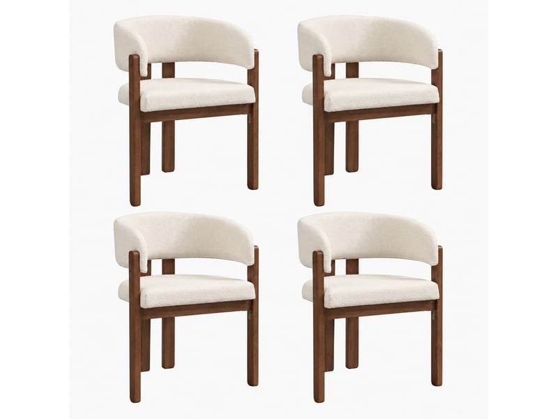  Lot de 4 chaises de salle à manger avec accoudoirs en tissu bouclé beige et coloris noyer  - Conforama A