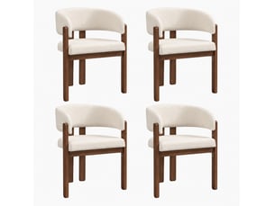 Lot de 4 chaises de salle à manger avec accoudoirs en tissu bouclé beige et coloris noyer