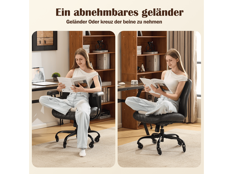 Chaise de bureau ergonomique avec soutien lombaire, hauteur réglable, roulettes silencieuses en cuir noir - Conforama E