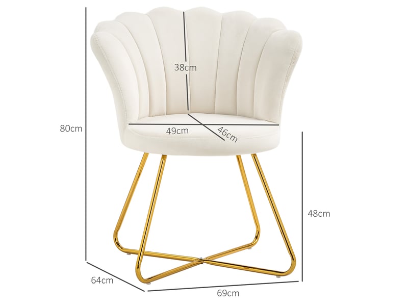  Fauteuil coquillage en velours avec pieds en acier crème 69x64x80 cm  - Conforama C