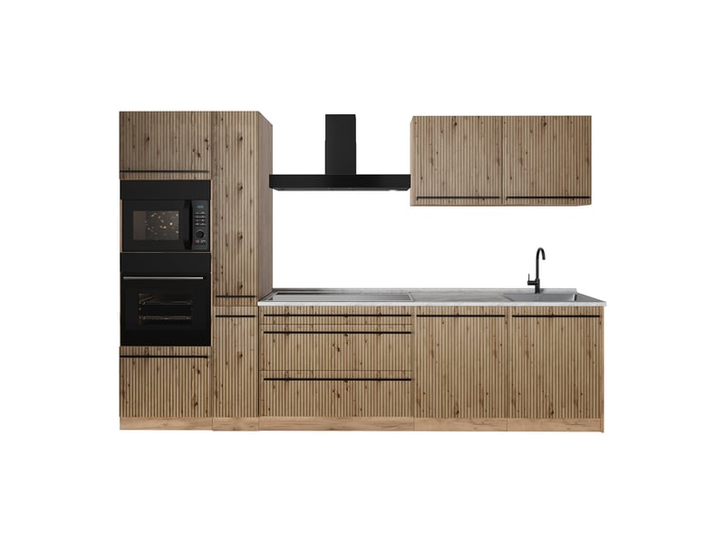  Vicco cuisine, chêne artisanchêne doré, 310cm plan de travail marbre  - Conforama A