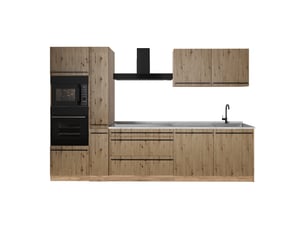 Vicco cuisine, chêne artisanchêne doré, 310cm plan de travail marbre