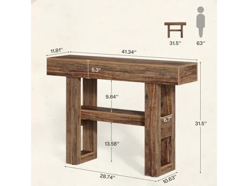  Table console avec étagère de rangement en mdf marron 105x30x80 cm  - Conforama C