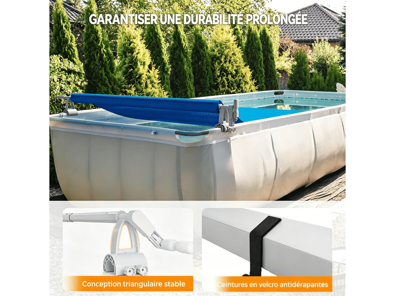 Enrouleur de bâche de piscineen aluminium premium,système d'enroulage pour bâche solaire,1,5-4,8 m,installation fixe,solide et durable,blanc - Conforama E