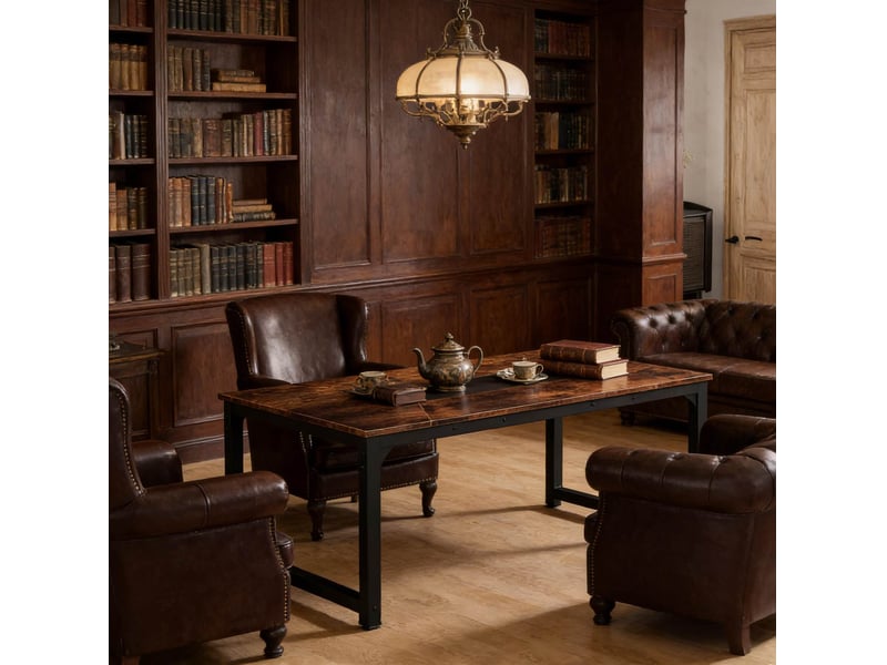  Table de salle à manger rectangulaire pour 6 à 8 personnes avec pieds réglables en métal et bois pour cuisine  - Conforama C