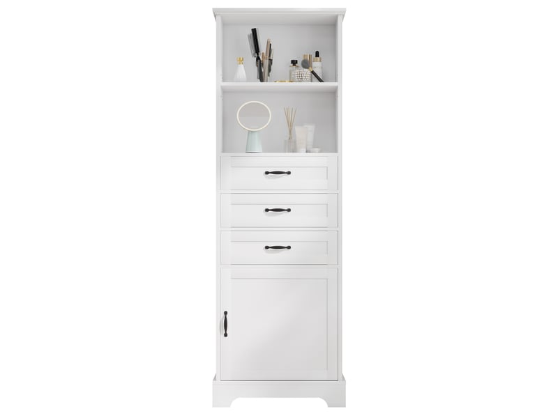 Meuble de salle de bain 56x25,6x167 cm, 3 tiroirs, armoire de rangement, design moderne, poignées noires, mdf blanc - Conforama A