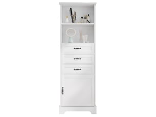 Meuble de salle de bain 56x25,6x167 cm, 3 tiroirs, armoire de rangement, design moderne, poignées noires, mdf blanc