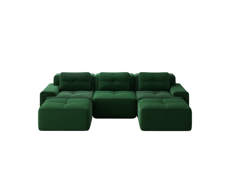  Canapé modulaire vert 3 places en velours côtelé, canapé modulable en u avec pouf, assise profonde et confort cloud sans montage  - Conforama E