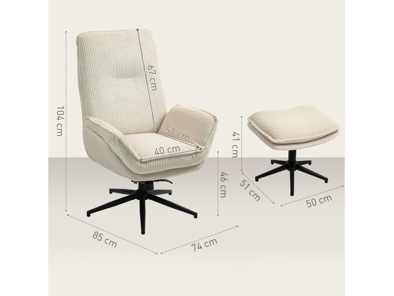  Fauteuil relax pivotant 360° avec repose-pied 85 x 74 x 104 cm – beige – dossier inclinable  - Conforama B