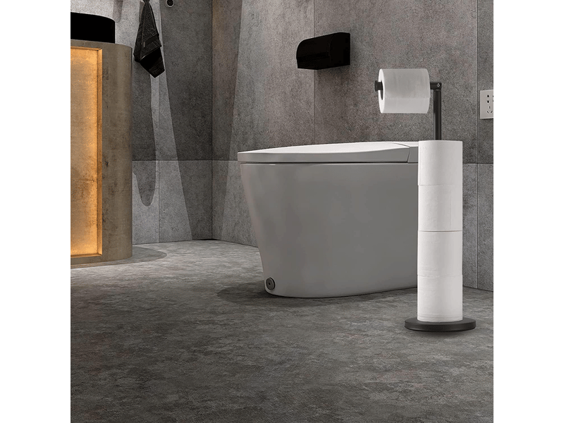  Porte-papier toilette sur pied, distributeur en acier inoxydable avec base robuste, résistant à la rouille (noir)  - Conforama E