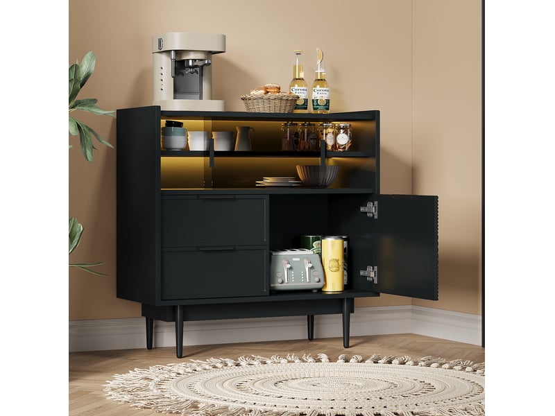  Meuble de salle de bain 80 x 35 x 80 cm – noir – rangement moderne avec porte vitrée, tiroirs et led  - Conforama B