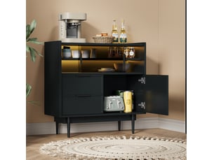 Meuble de salle de bain 80 x 35 x 80 cm – noir – rangement moderne avec porte vitrée, tiroirs et led