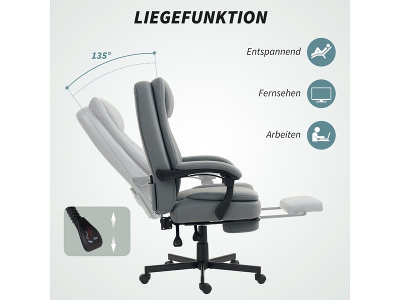  Fauteuil de bureau massant,69x64 cm,inclinable avec repose-pieds,microfibre,gris  - Conforama D