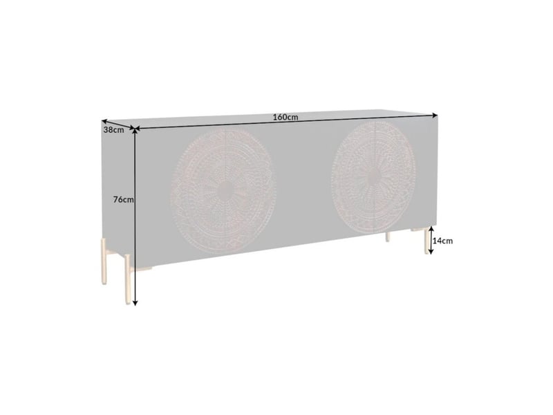  Buffet mahara 160 cm en bois de manguier massif – 4 portes sculptées noir, marron et doré  - Conforama C