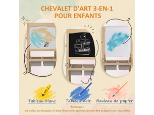 Tableau chevalet enfant ardoise double face tableau blanc tableau à craie rouleau papier naturel 58 x 50,5 x 109 cm