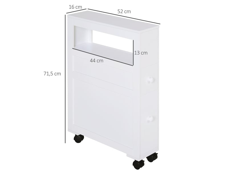  Meuble de salle de bain à 2 tiroirs, gain de place, sur roulettes, 16 x 52 x 71,5 cm, blanc  - Conforama E