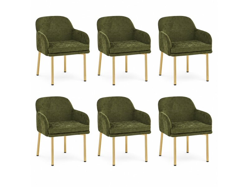  Lot de 6 chaises de salle à manger, dossier ergonomique, moderne, métal et bois, vert et doré  - Conforama A