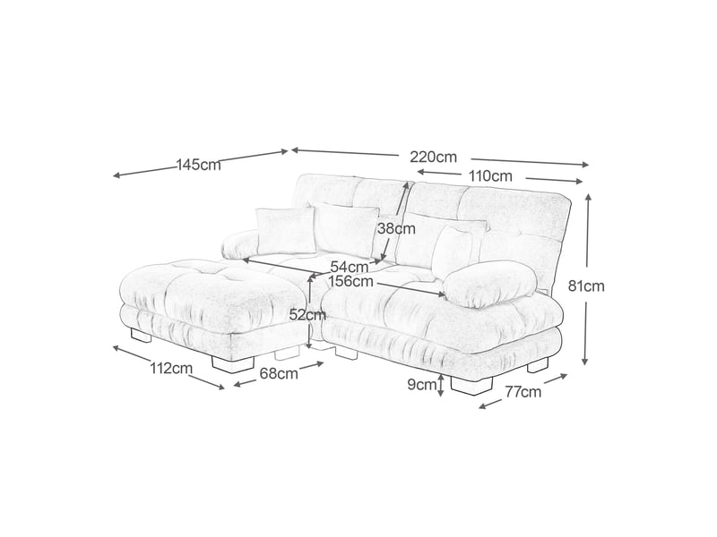  Canapé modulaire avec ottoman, assise profonde et coussins lombaires, configuration droite ou d’angle, en chenille jaune  - Conforama E