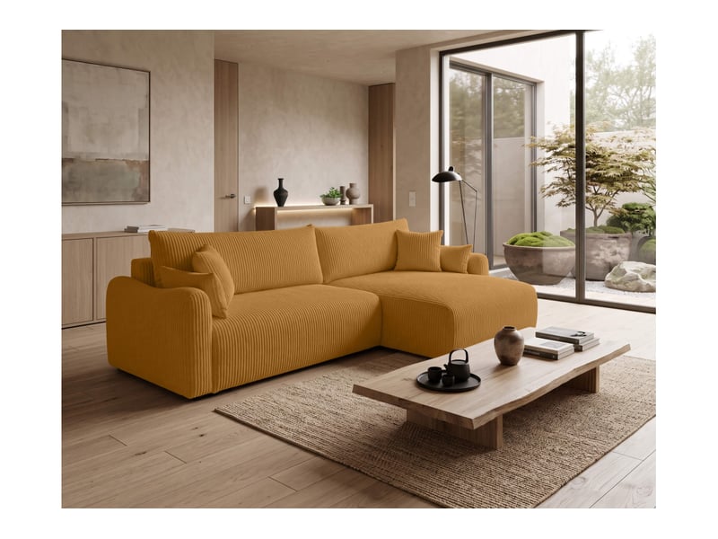  Apoline - canapé d'angle réversible convertible 4 places avec coffre en velours côtelé  - Conforama B