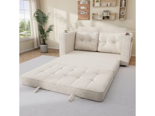 Canapé convertible - 141×79×93cm, canapé-lit double beige, triple extensible, dossier amovible, 141 x 79 x 93 cm