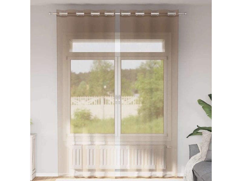  Lot de 2 rideaux en voile, voilages avec œillets marron clair cf44383  - Conforama B