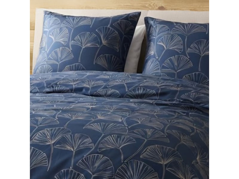  Parure housse de couette 240x220cm + 2 taies motif feuillage ginko bleu et beige 100% microfibre - valfor VALFOR - Conforama D