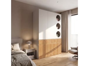 Armoire penderie 135x50x202 cm gris clair et bois, 6 portes, 2 tiroirs et tringle de rangement