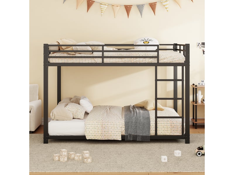 Lit superposé enfant 140 × 200 cm 2 places avec barrières de sécurité, sans matelas, en métal, noir - Conforama B