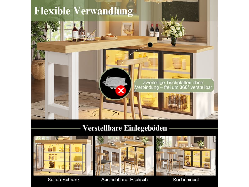  Îlot de cuisine avec table extensible pivotante 360° mdf blanc 120-197x40x72 cm N620ZG260615W - Conforama E