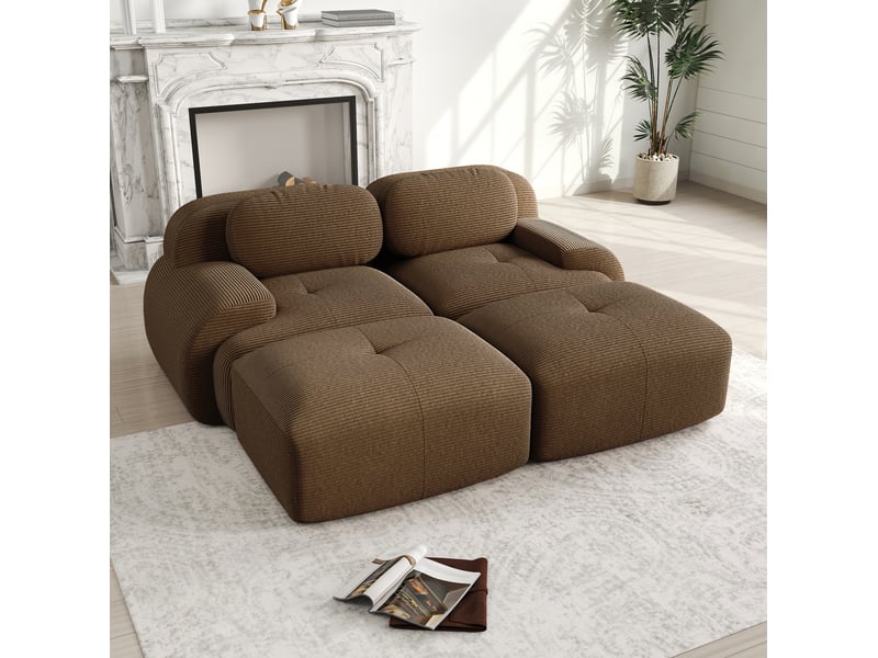  Canapé 2 places modulable 208x178x70 cm en velours côtelé marron  - Conforama C