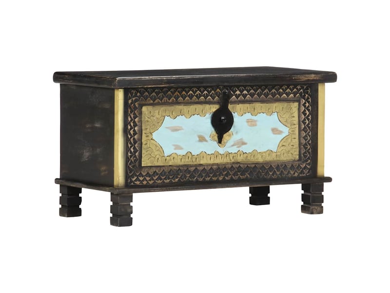  Coffre de rangement, boîte de rangement noir 80x40x45 cm bois de manguier massif  - Conforama E