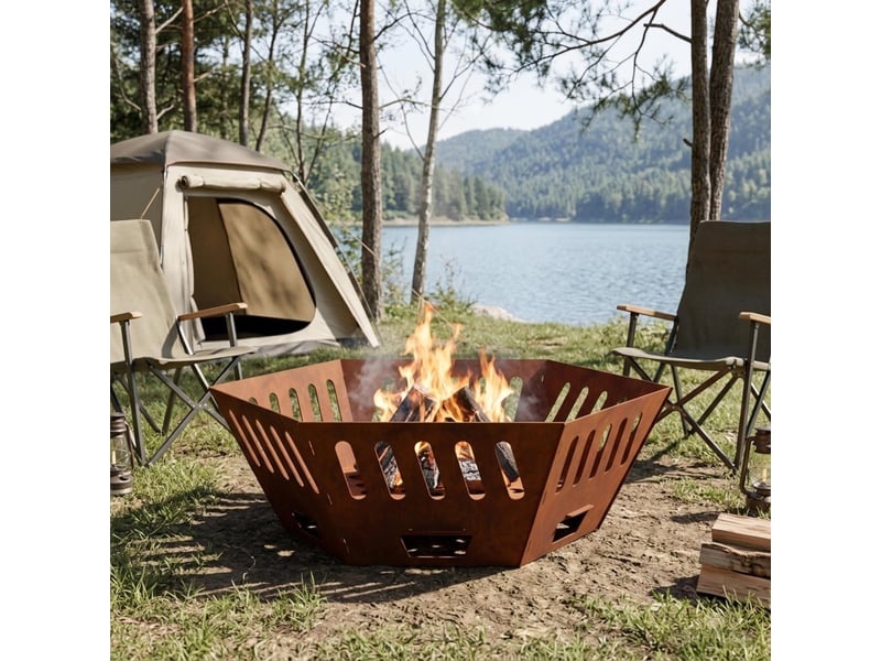  Brasero exterieur, foyer camping foyer de cheminée rouillé 80x80x28 cm acier patiné  - Conforama C