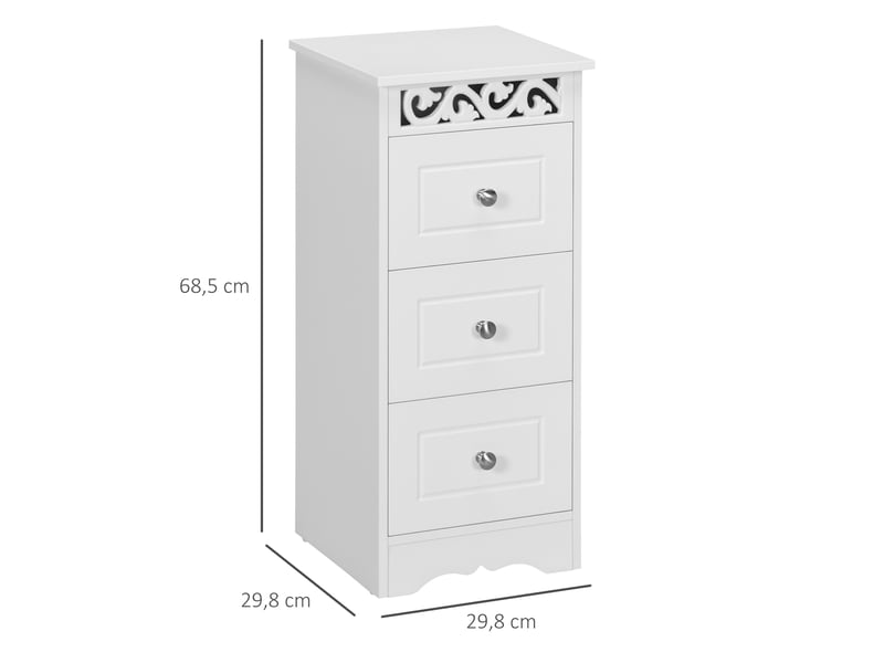  Commode blanche à 3 tiroirs pour cuisine, salle à manger, salon et chambre, 29,8 x 29,8 x 68,5 cm  - Conforama E