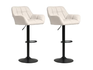 Lot de 2 tabourets de bar rétro réglables en hauteur, rotation 360°, polyuréthane (pu), crème et noir