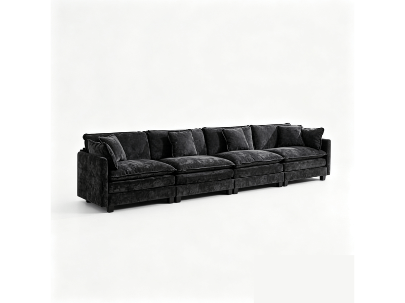  Canapé 4 places en chenille noire, canapé modulable avec coussins d'appui pour salon et appartement ,pouf non inclus  - Conforama A