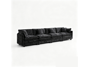 Canapé 4 places en chenille noire, canapé modulable avec coussins d'appui pour salon et appartement ,pouf non inclus