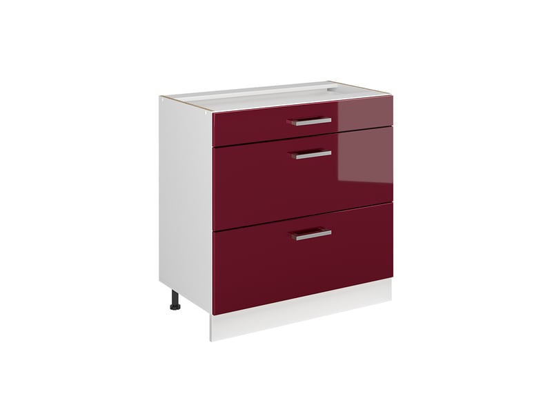  Vicco meuble cuisine, rouge brillantblanc, 80cm avec 3 tiroirs sans plan de travail  - Conforama A