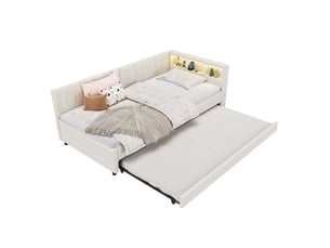 Lit gigogne 90x200 cm <strong>KORFEE</strong>  <strong></strong> coloris beige