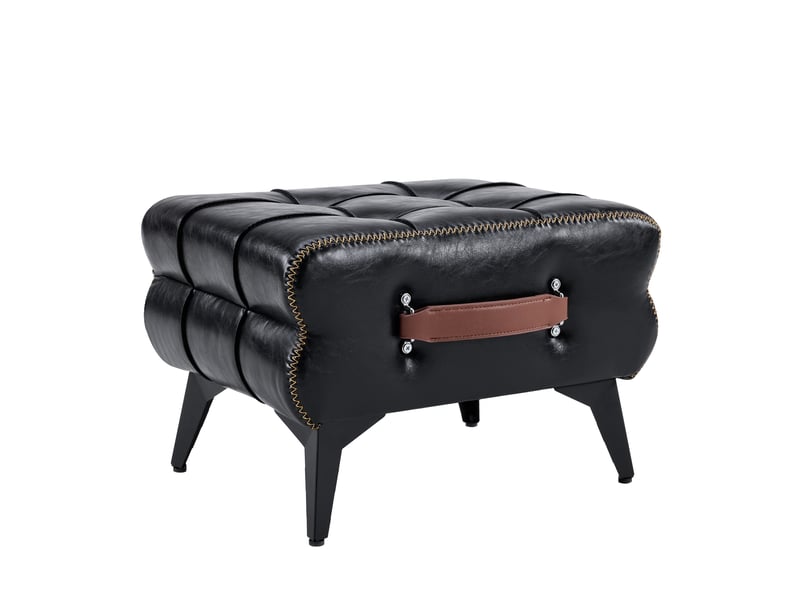 Tabouret repose-pieds portable noir 43x33x30 cm en similicuir avec poignée - Conforama A
