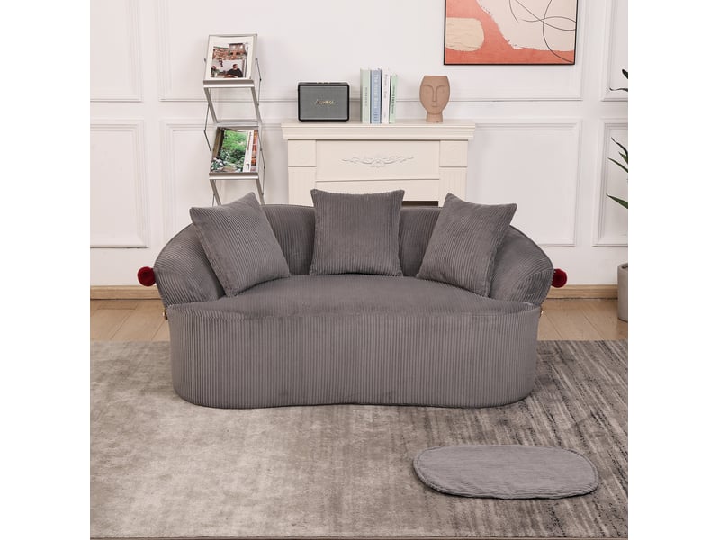 Canapé 2 places arrondi en velours côtelé gris foncé 163x93x68 cm - Conforama B
