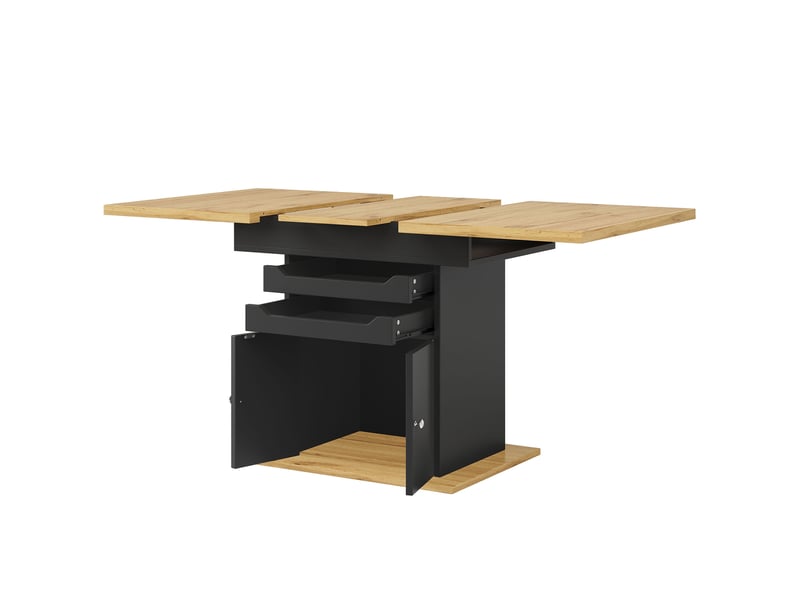 Table de salle à manger extensible de 110 à 140 cm, avec deux tiroirs et un rangement  - Conforama E
