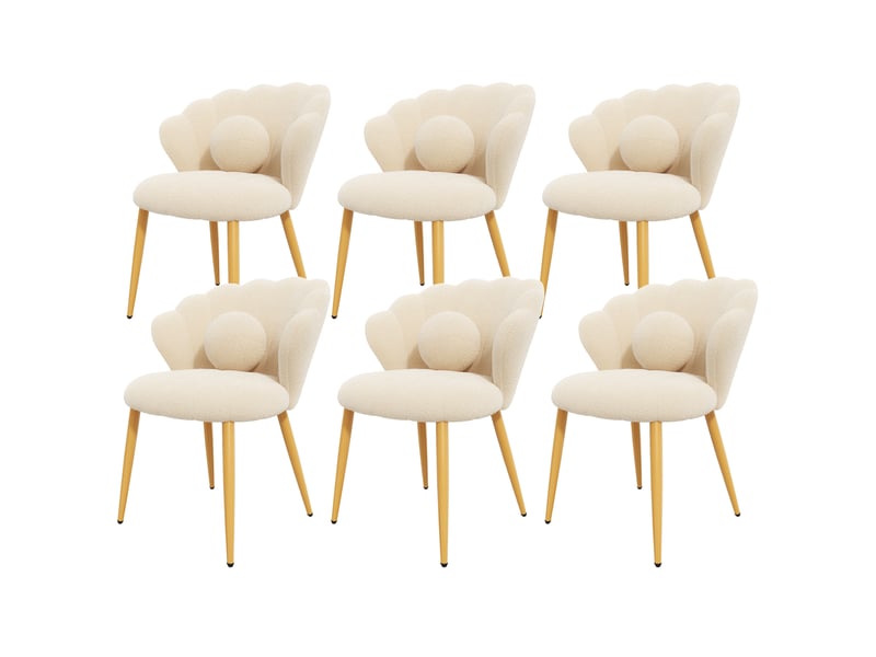 Lot de 6 chaises de salle à manger 60x62,5x83 cm, dossier coquille, en tissu teddy beige  - Conforama W